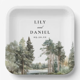 Plato De Papel Boda Boho Watercolor Lake Forest Woodland
