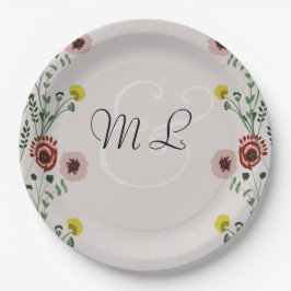 Plato De Papel Boda Bordada Vintage Floral Verdor Botánica