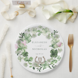 Plato De Papel Boda Botánica de Herraduras de Trébol Elegante