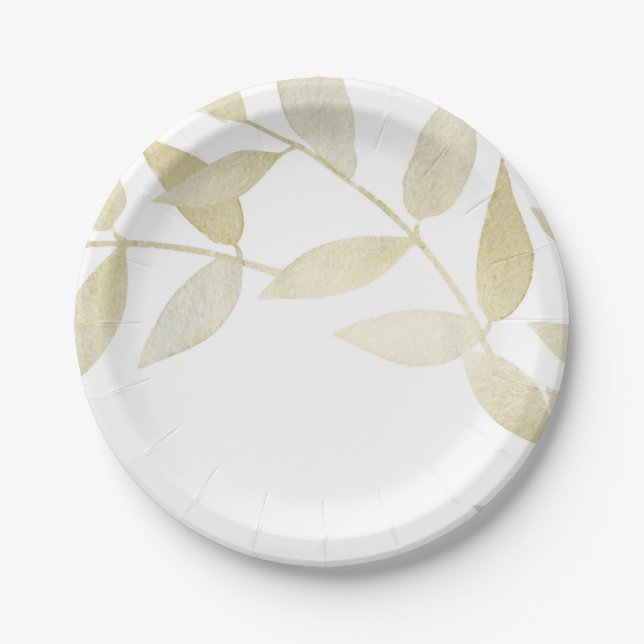 Plato De Papel Boda Botánica Dorada Rústica Moderna (Anverso)