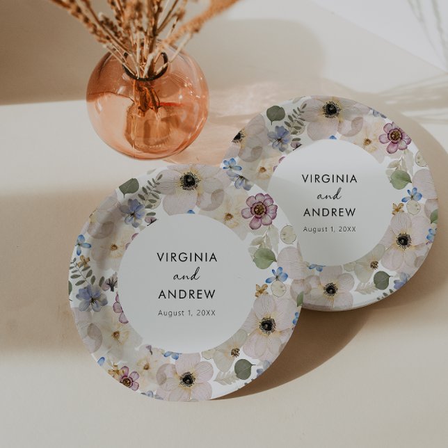 Plato De Papel Boda Botánica Floral Moderna (Modern Floral Botanical Wedding Paper Plates by Painted Paperie
)