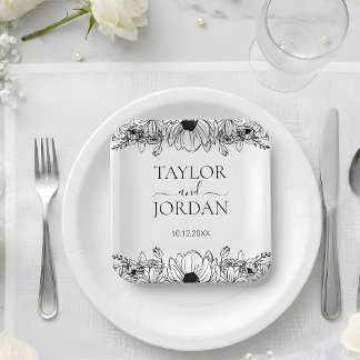 Plato De Papel Boda Botánica Floral Moderna Frontera 