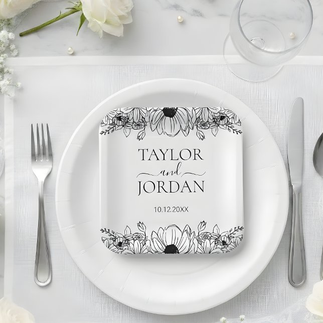 Plato De Papel Boda Botánica Floral Moderna Frontera  (Subido por el creador)