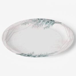 Plato De Papel Boda Botánica Geométrica Acuarela Rosa Rubor