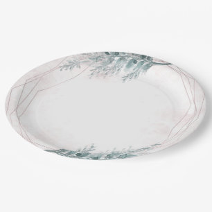 Plato De Papel Boda Botánica Geométrica Acuarela Rosa Rubor