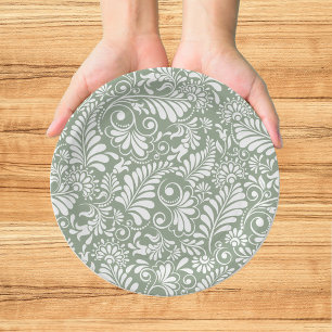 Plato De Papel Boda Botánica Verde Elegante