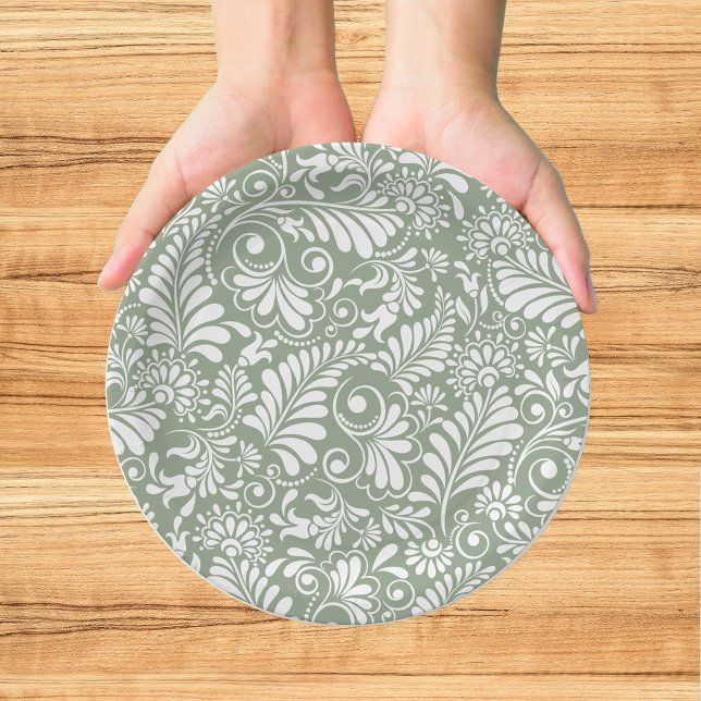 Plato De Papel Boda Botánica Verde Elegante (Subido por el creador)