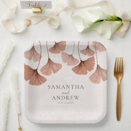 Plato De Papel Boda Botánico Acuarela Terracota Ginkgo