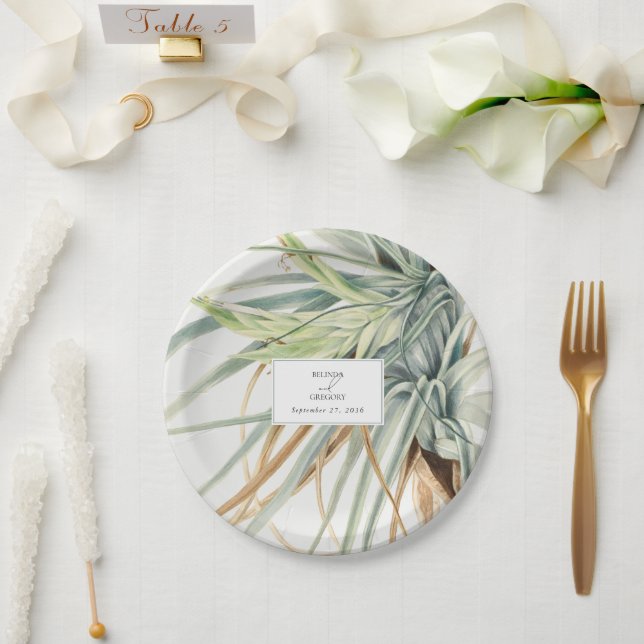 Plato De Papel Boda botánico de Boho Neutral Rustic Watercolor (Boda)