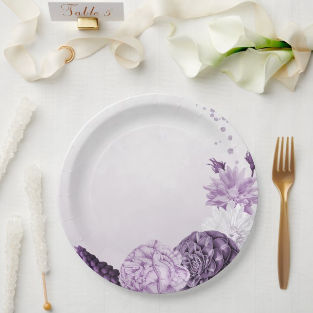 Plato De Papel boda botánico de flores púrpura (Boda)