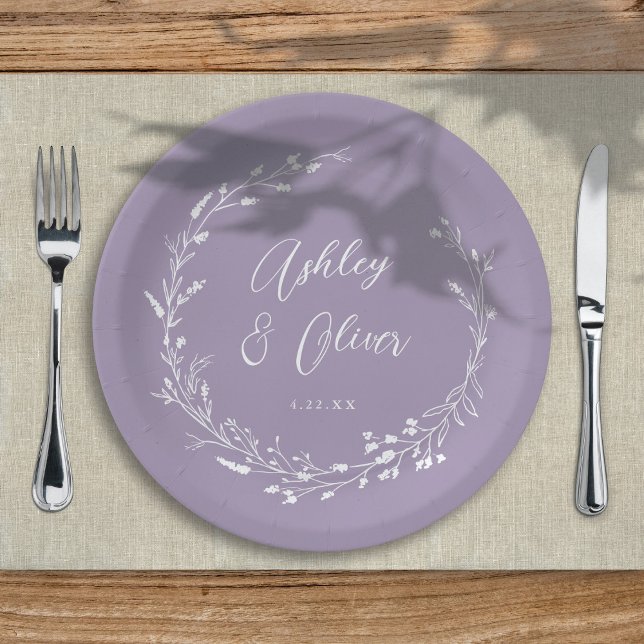 Plato De Papel Boda botánico de flores silvestres de Boho Lavende (Subido por el creador)
