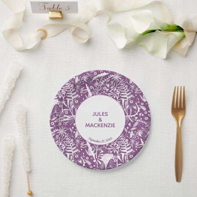 Plato De Papel Boda Botánico Floral Violeta Moderna (Boda)