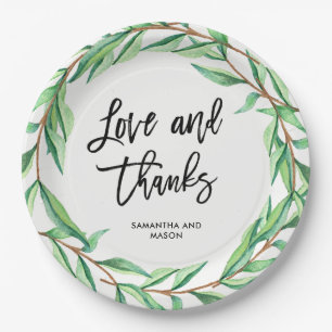 Plato De Papel Boda Botánico Moderno   Amor y agradecimiento