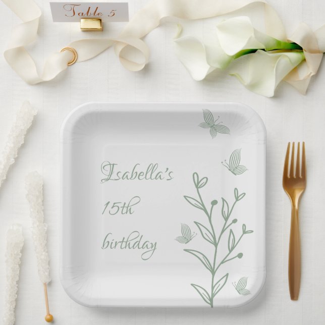 Plato De Papel Boda botánico verde salado simple (Boda)