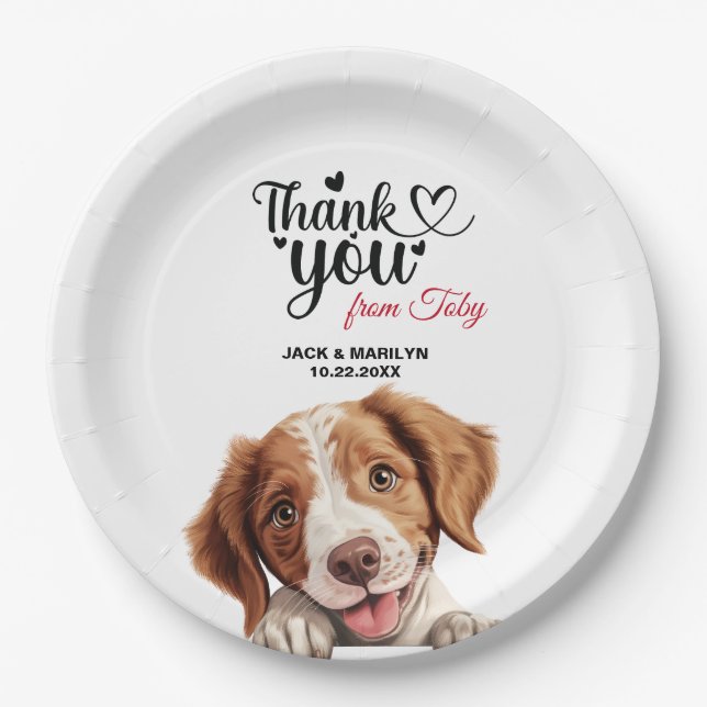 Plato De Papel Boda Brittany Spaniel Gracias (Anverso)