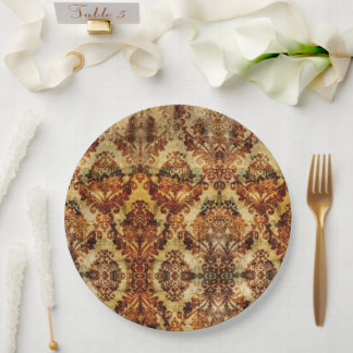 Plato De Papel Boda Brown Damask de la Caída del Vintage