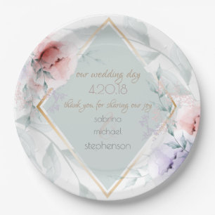 Plato De Papel Boda Buffet Flores de coral y de Aquarelle Lilac