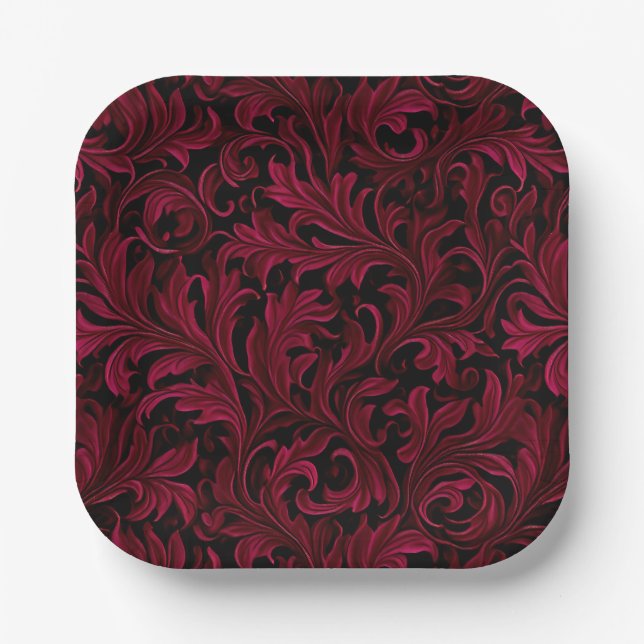 Plato De Papel Boda Burgundy Paisley (Anverso)