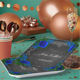 Plato De Papel Boda Caída del Royal Blue Rosa Chalk Board
