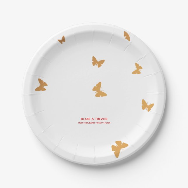 Plato De Papel Boda Cake Butterflies (Anverso)