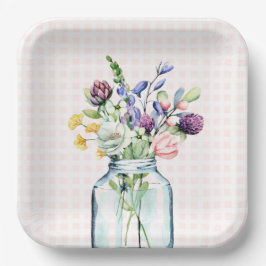 Plato De Papel Boda campestre con flores silvestres en tarro de m