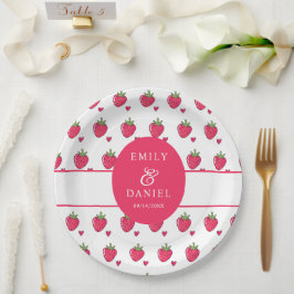Plato De Papel Boda Caprichosa de Fresa Rosa