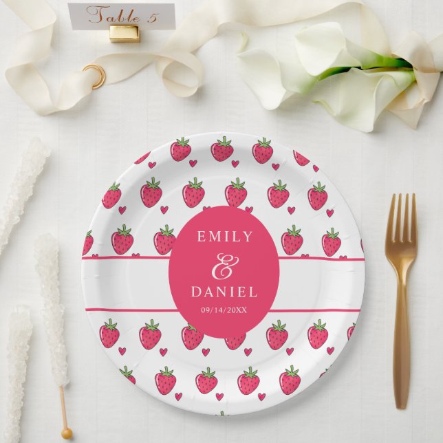 Plato De Papel Boda Caprichosa de Fresa Rosa (Boda)