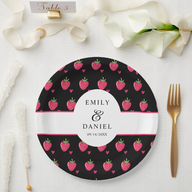 Plato De Papel Boda Caprichosa de Fresa Rosa (Boda)