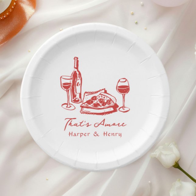 Plato De Papel Boda caprichosa de pizza y vino dibujada a mano (Subido por el creador)