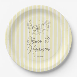 Plato De Papel Boda Caprichosa de Rayas Amarillas Suaves