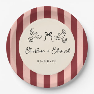 Plato De Papel Boda caprichosa de rayas rojas y rosadas 