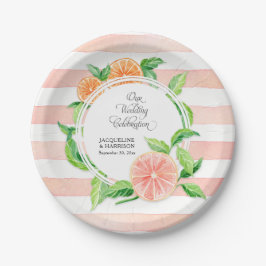 Plato De Papel Boda Celebración Arte Naranja de cítricos con raya