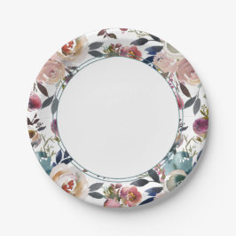 Plato De Papel Boda Chic Boho Rosa Azul Pálido