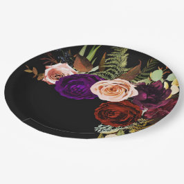 Plato De Papel Boda Chic de Color Audaz con Floral Oscuro y Verde