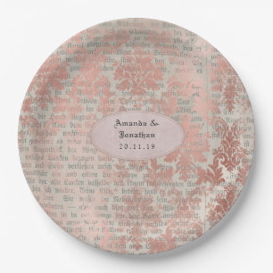 Plato De Papel Boda Chic Vintage Danask Rosa Dorado