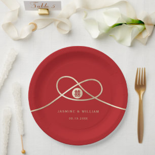 Plato De Papel Boda chino de doble felicidad de unión de nudos do