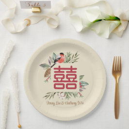 Plato De Papel Boda chino moderno de doble felicidad