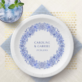 Plato De Papel Boda Chinoiserie azul francés
