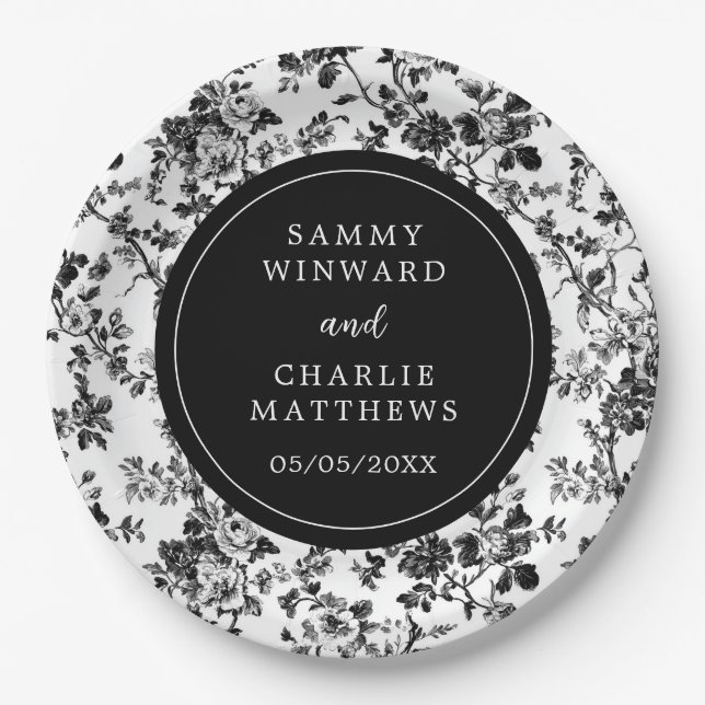 Plato De Papel Boda Chinoiserie de la antigüedad negra (Anverso)