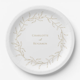 Plato De Papel Boda Clásica con Verdor y Dorado