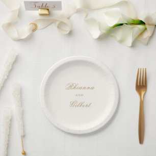 Plato De Papel Boda clásica e inolvidable de marfil y oro