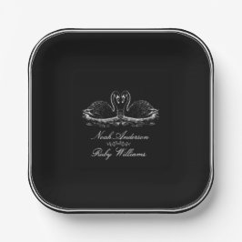 Plato De Papel Boda clásica elegante en blanco y negro
