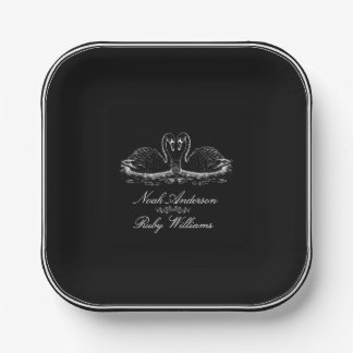 Plato De Papel Boda clásica elegante en blanco y negro