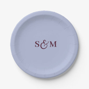 Plato De Papel Boda Clásica Monograma Ampersand Periwinkle