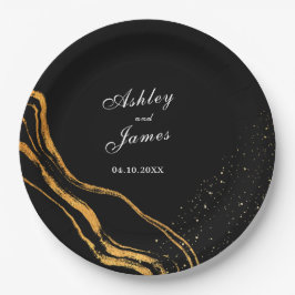 Plato De Papel Boda Clásico Negro y Oro