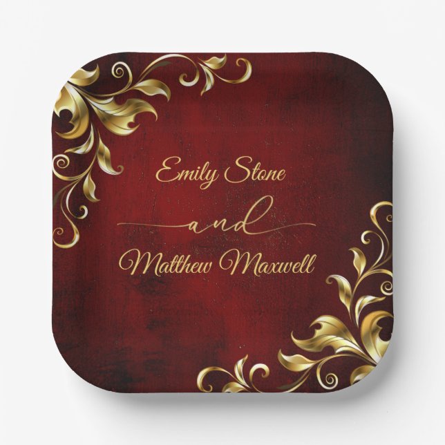 Plato De Papel Boda clásico victoriano de época roja (Anverso)