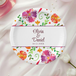 Plato De Papel Boda Colorida Fiesta Floral Mexicana