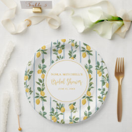 Plato De Papel Boda con Acuarela de Limón Estilo Italiano Vintage