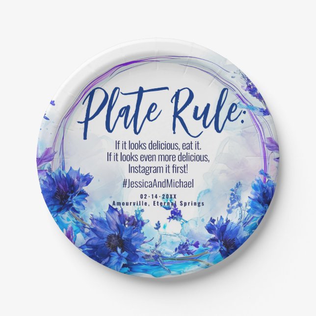 Plato De Papel boda 💍 con #Cornflowers y Lavender Elegance (Anverso)
