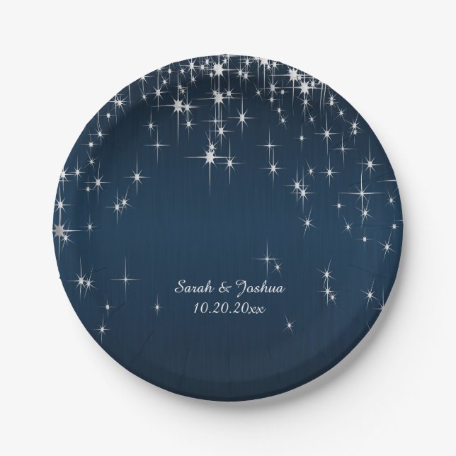 Plato De Papel Boda con encanto de Star Struck | Azul marino (Anverso)